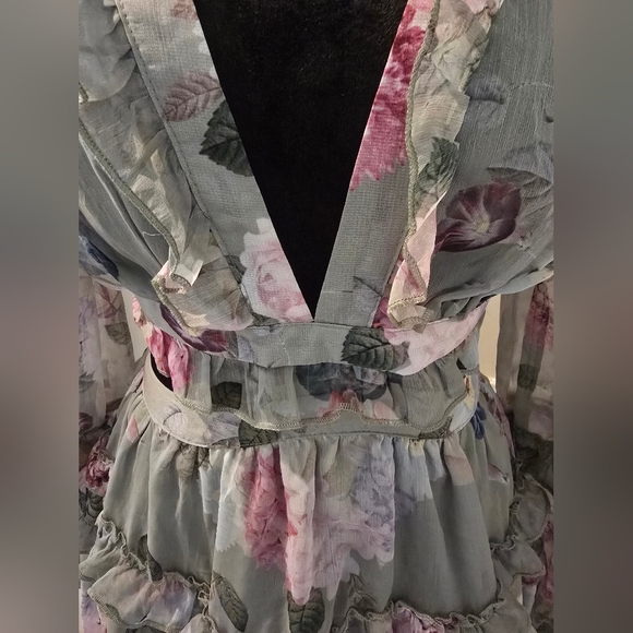 NWT Floral Lace-Up Ruffle Dress - Picture 2 of 10